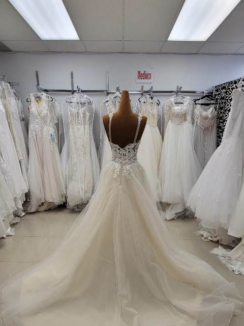 Robe de mariée tulle ivoire, dos ouvert, longue traîne