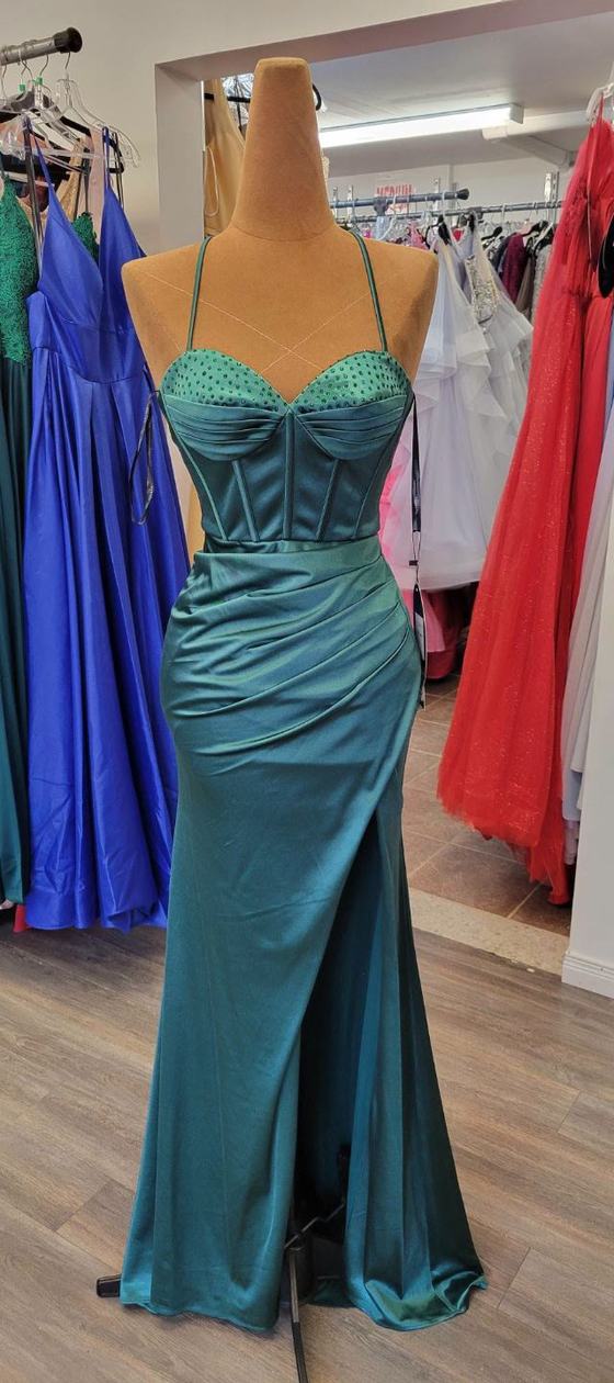 Robe de bal turquoise, corset en satin
